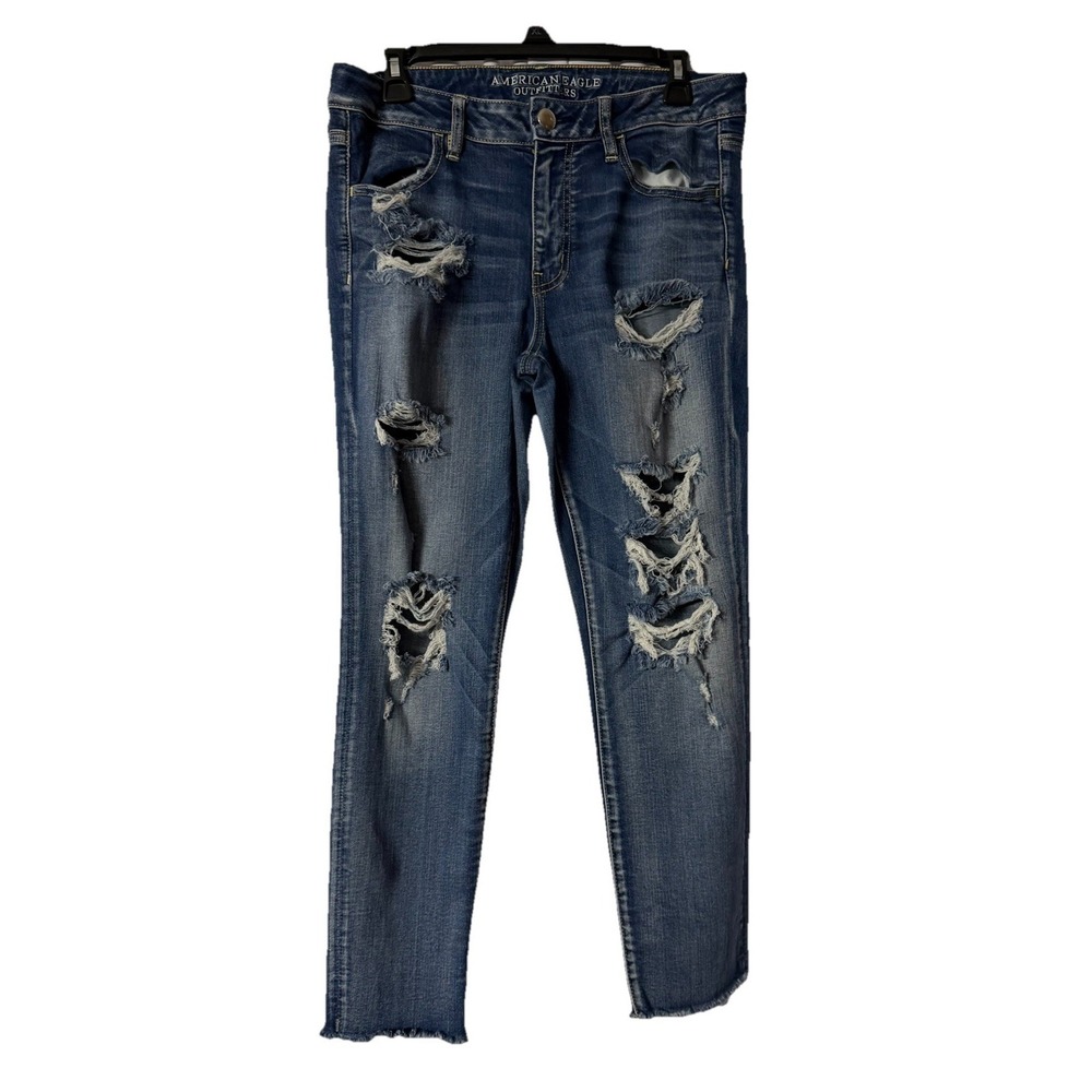 AEO American Eagle Outfitters Womens Super Stretch Destroyed Jegging Crop 12